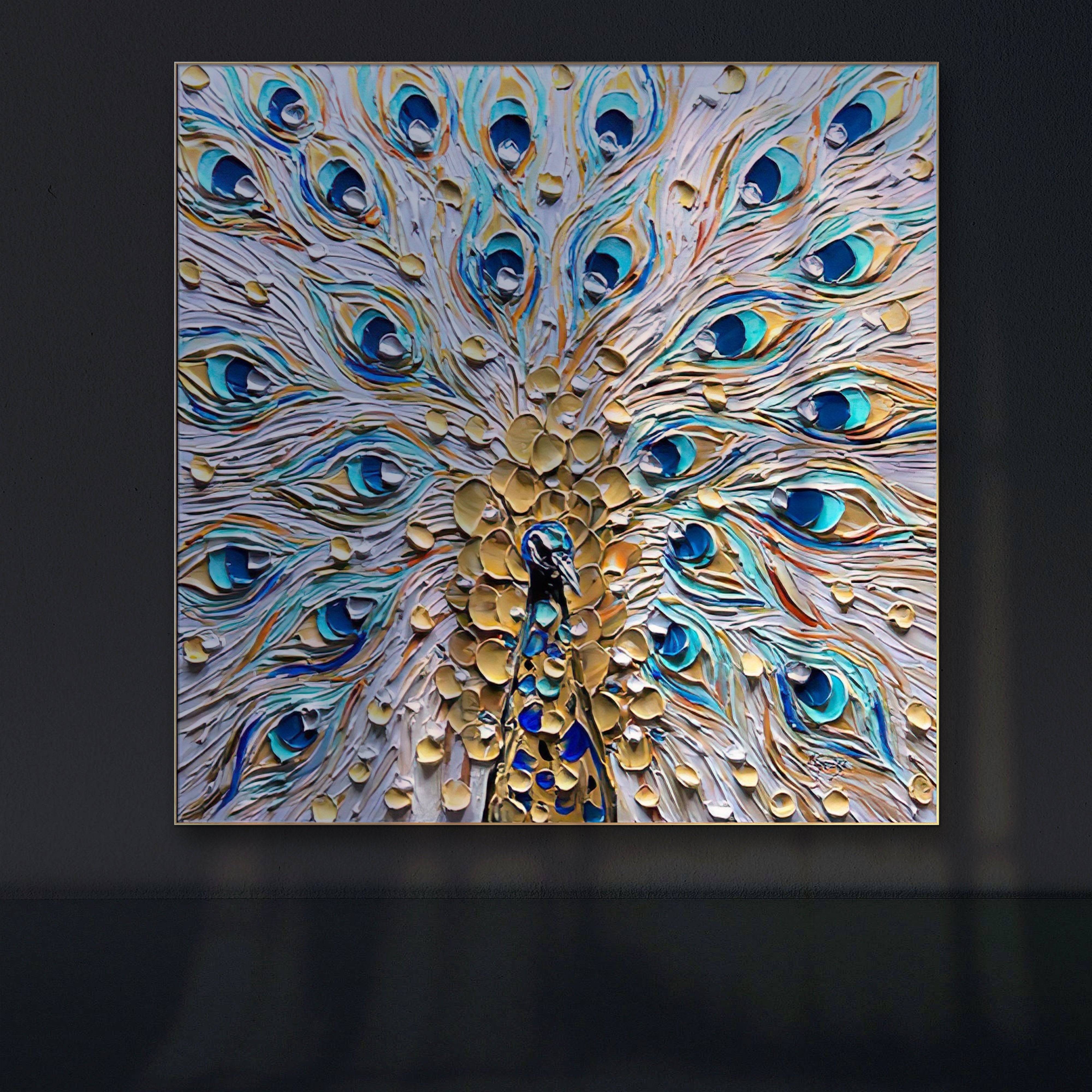a painting of a peacock with lots of feathers