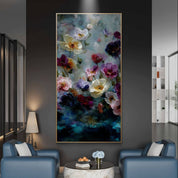 Floral painting on a wall in a modern living room