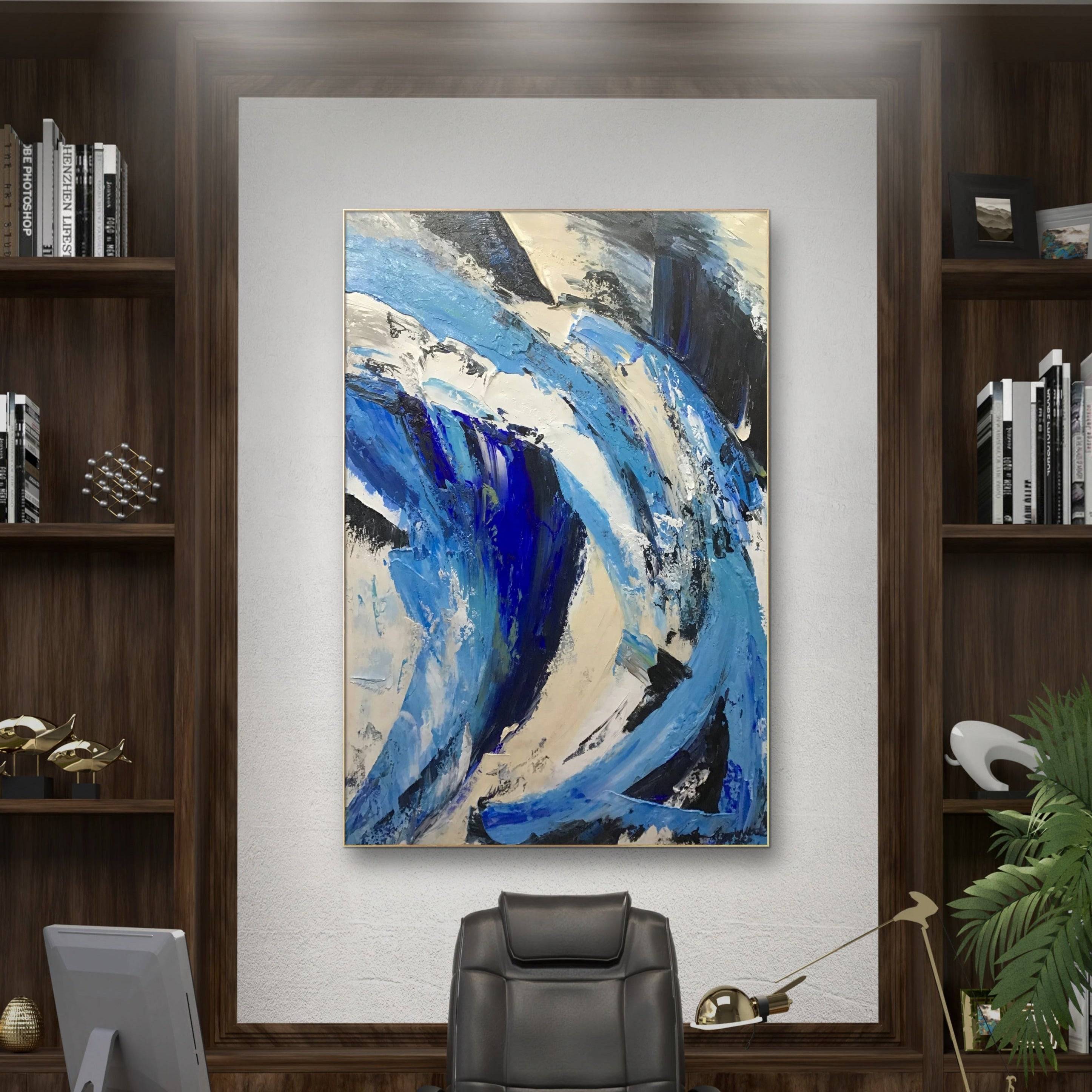 luxurious textured oil painting with blue colors