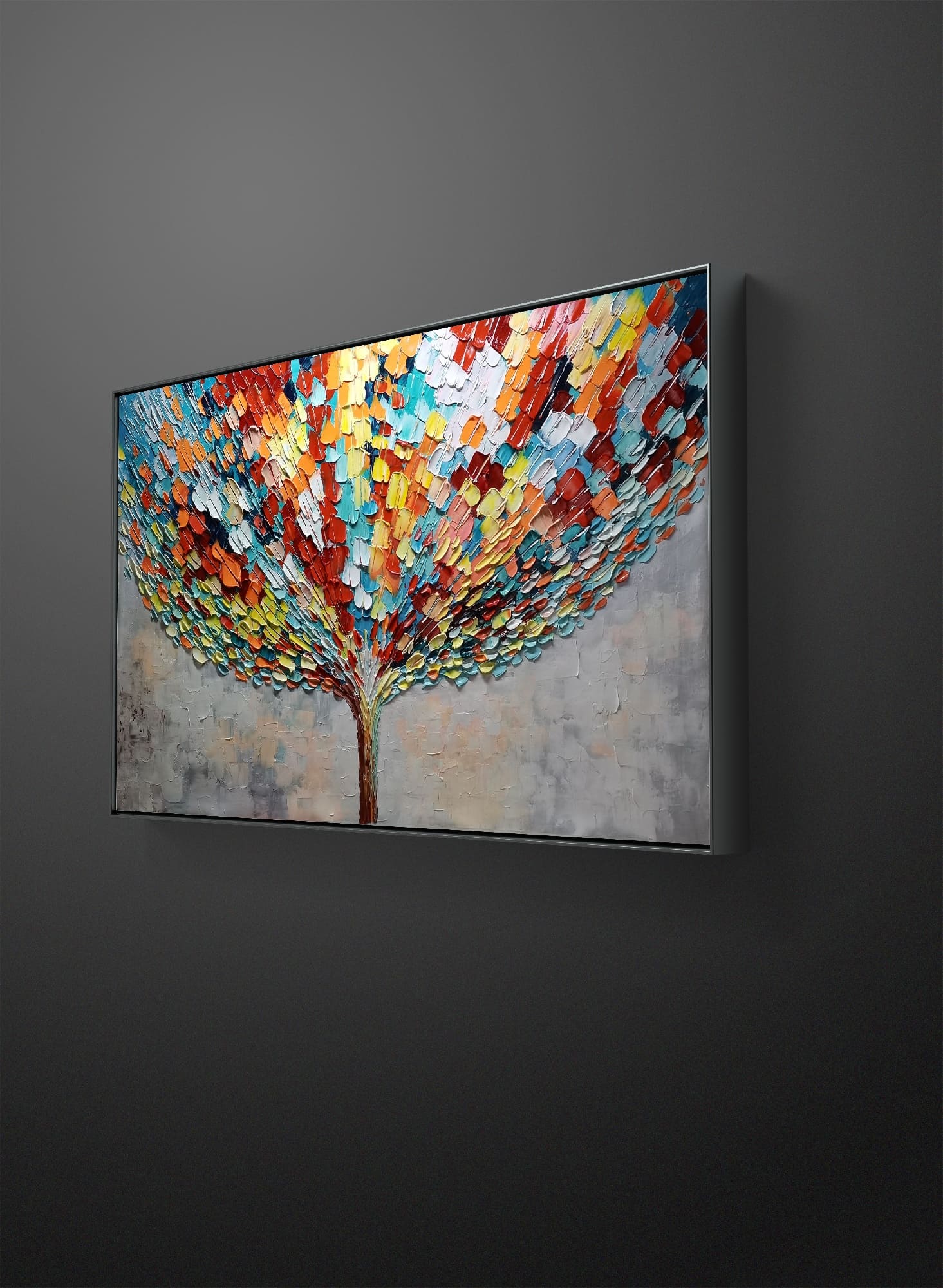 a painting hanging on a wall in a room
