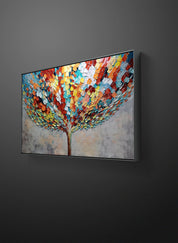 a painting hanging on a wall in a room