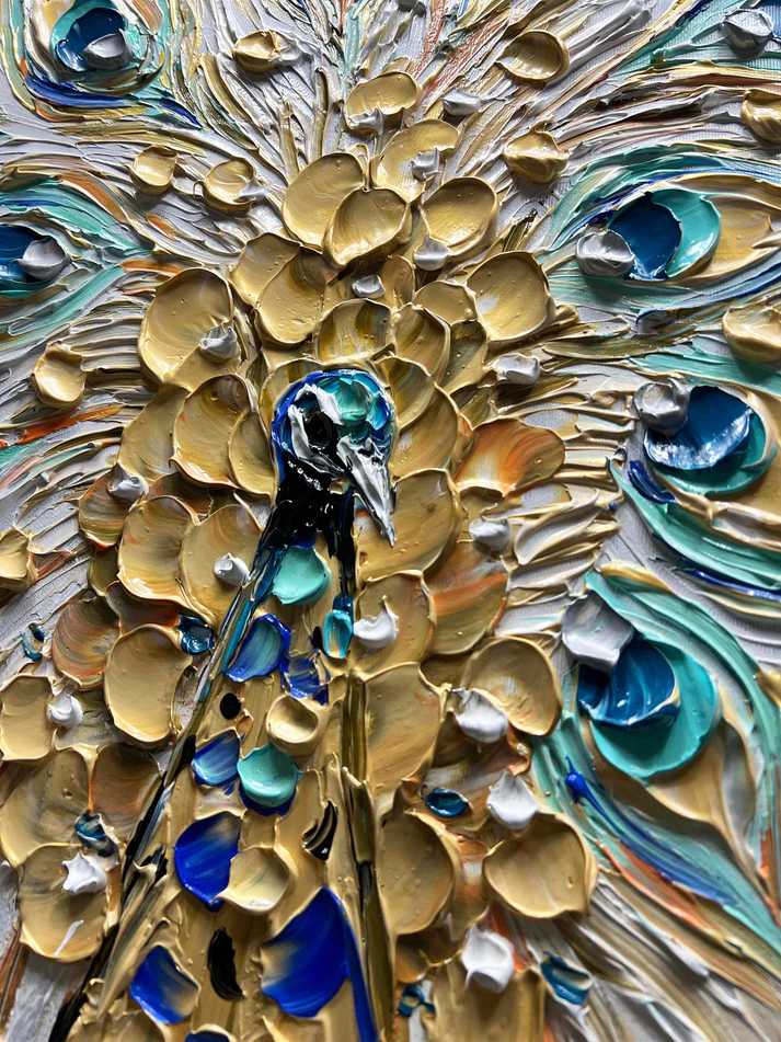 luxurious 3D Paint texture a close up view of a peacock's feathers