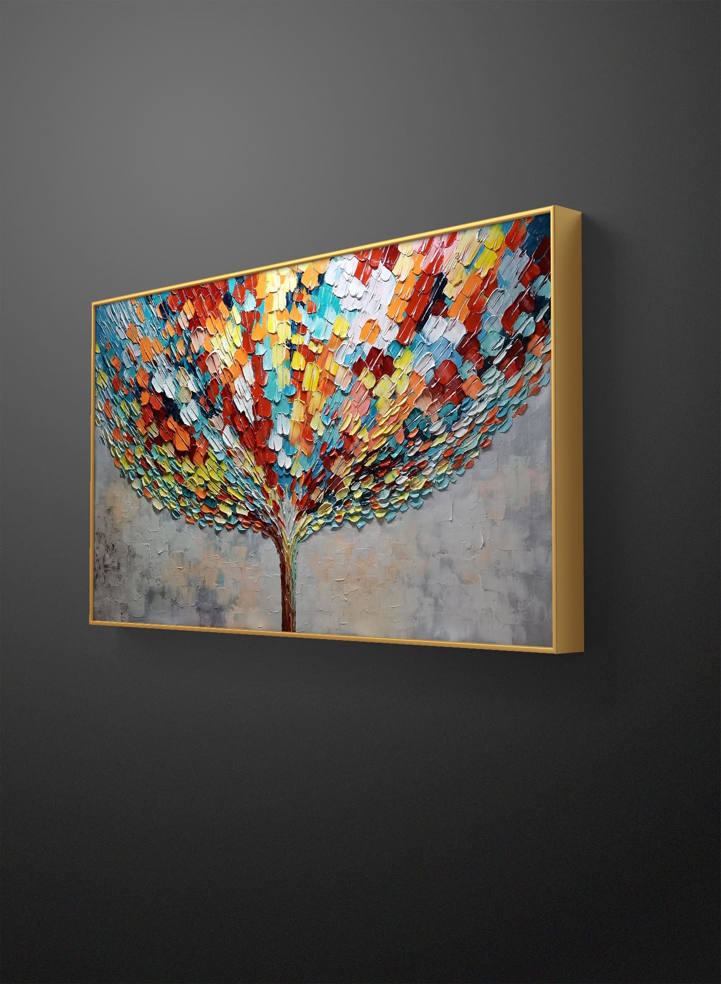 a painting of a tree on a wall