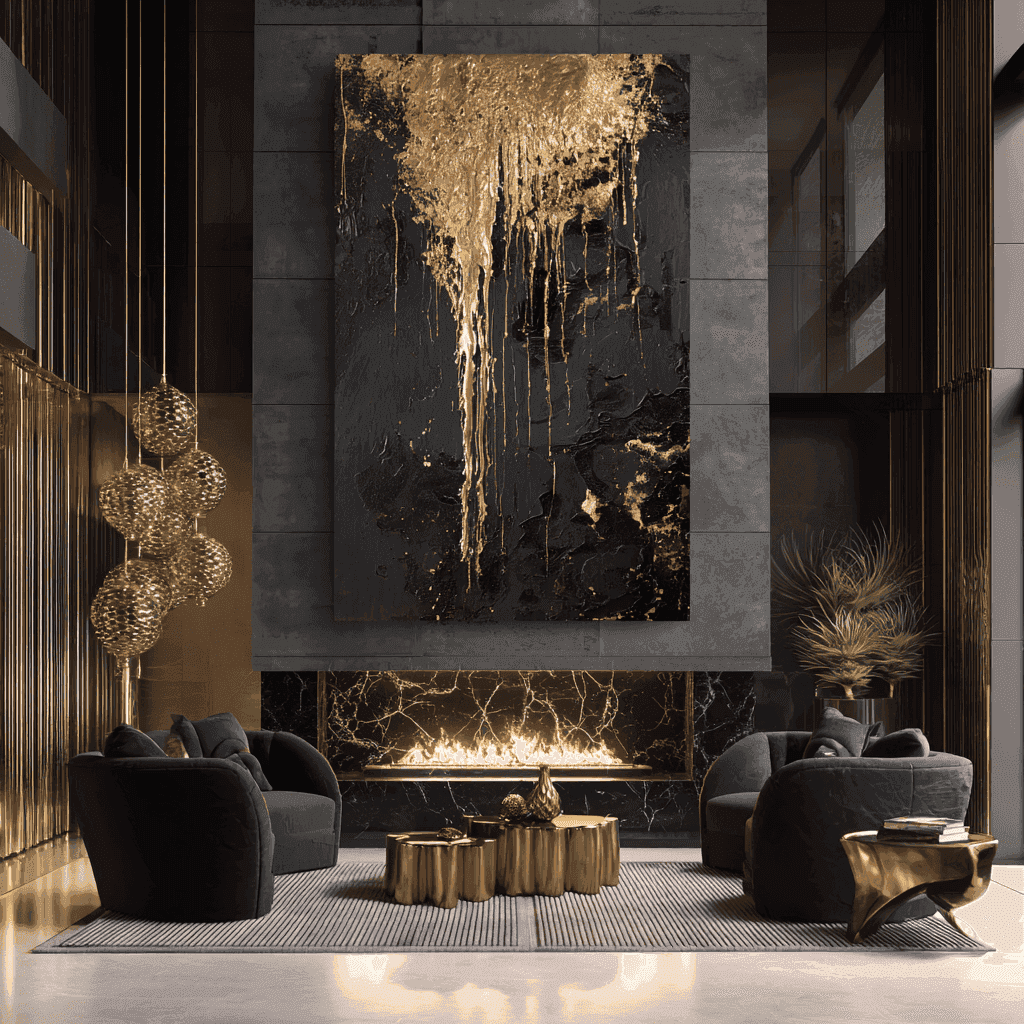 Gold Black Abstract Art - Luxury Textured Canvas Wall Art