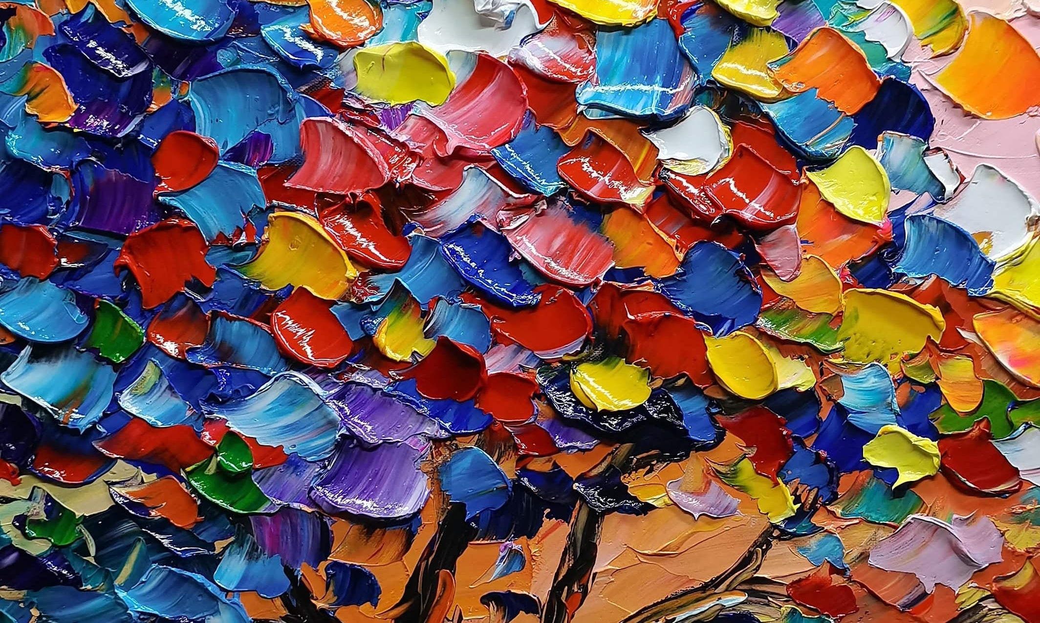 Detail image of the best seller collection of radikal homes consisting of the close up picture of our best selling painting positive universe which is a colorful tree in an epic background