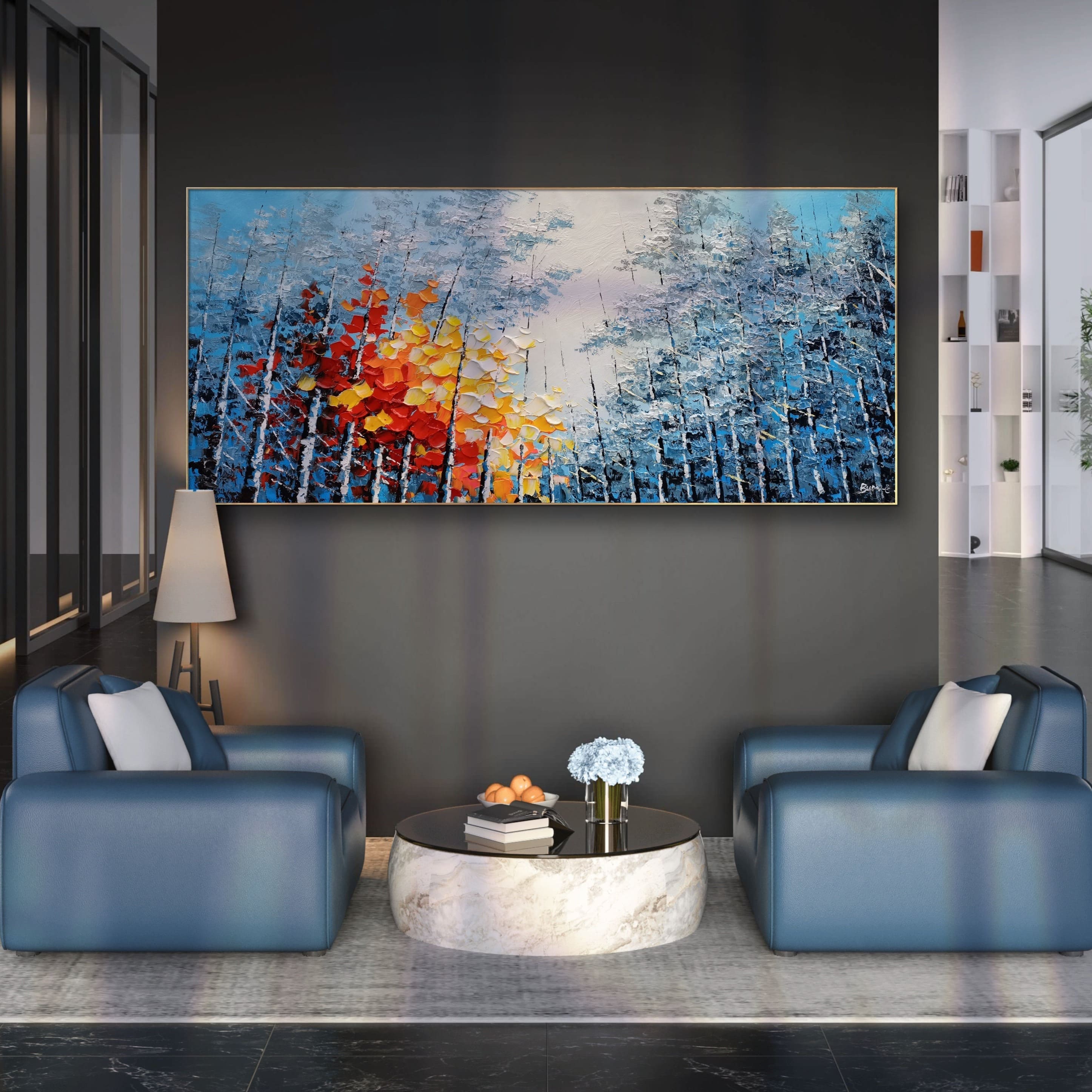 Modern Abstract Art 2024 • Vibrant Art • 12x24 Canvas • Eclectic Blue Painting