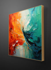 a luxurious abstract colorful hand made painting with a modern frame