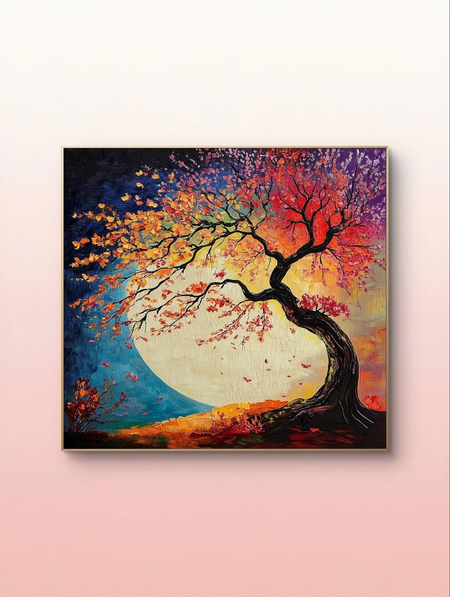 Zen-Inspired Tree of Life - Japanese-Style Abstract Oil Painting