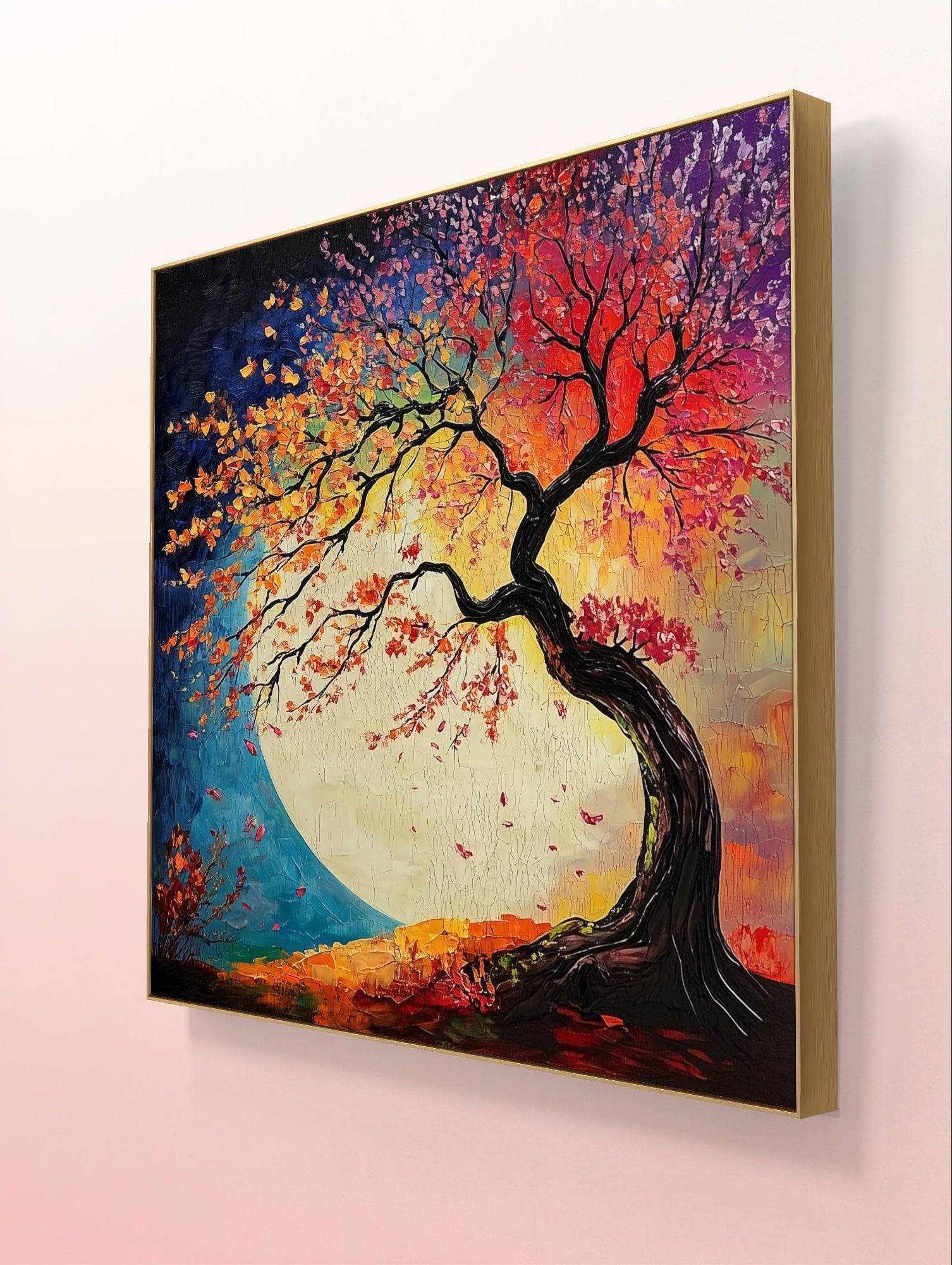 Zen-Inspired Tree of Life - Japanese-Style Abstract Oil Painting