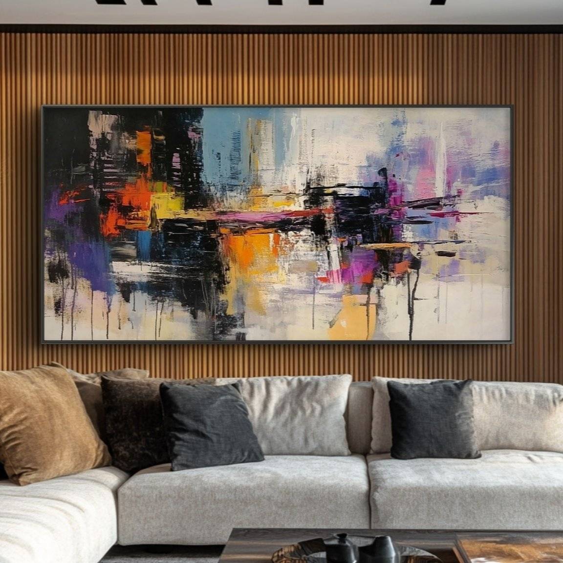 Luxurious abstract painting purple accents