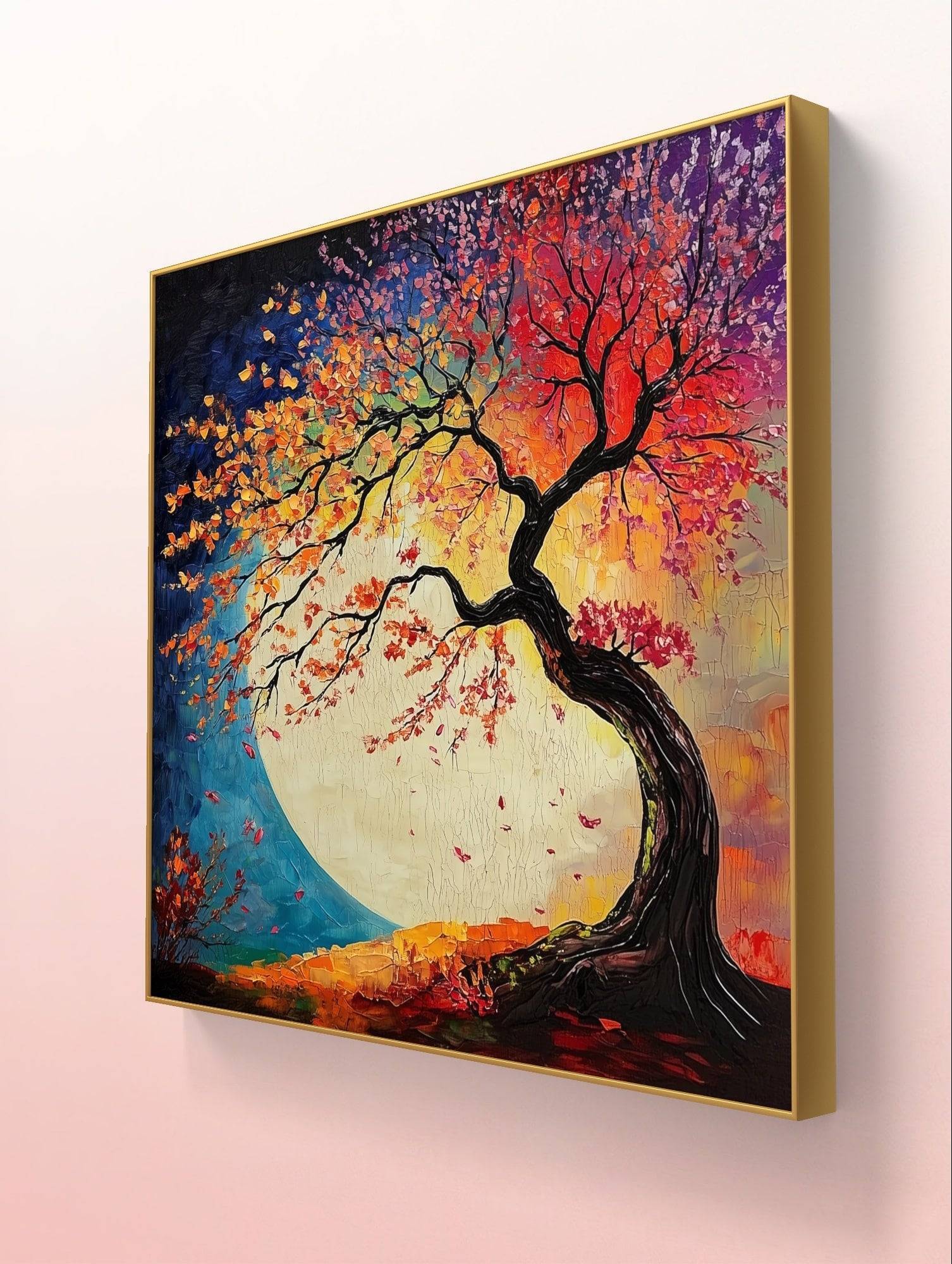Zen-Inspired Tree of Life - Japanese-Style Abstract Oil Painting