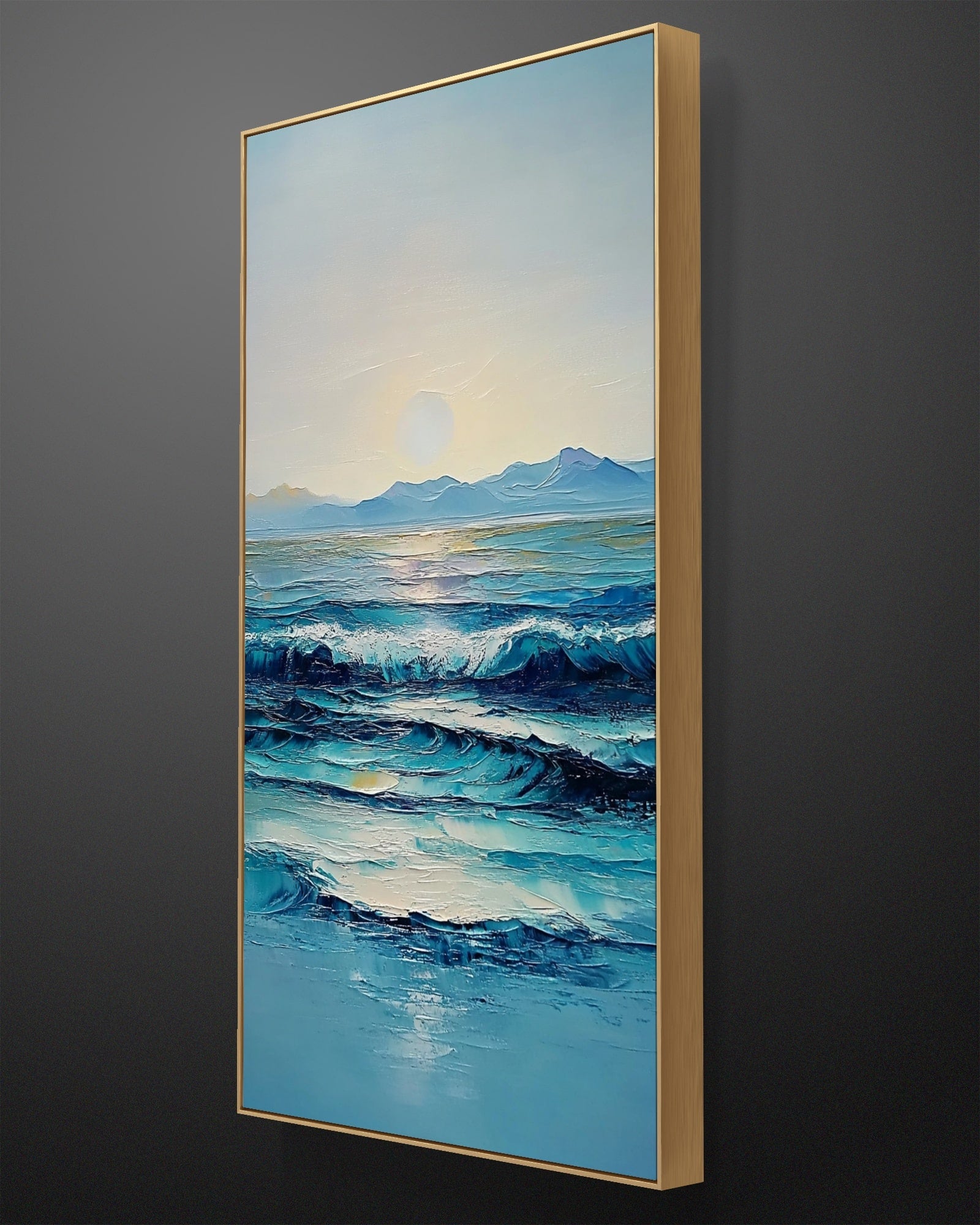 Abstract Coastal 3D Textured Painting Acrylic Ocean Sunset Painting Seaside Wall Art Seascape Landscape Painting Framed cheapest Blue Beach Painting