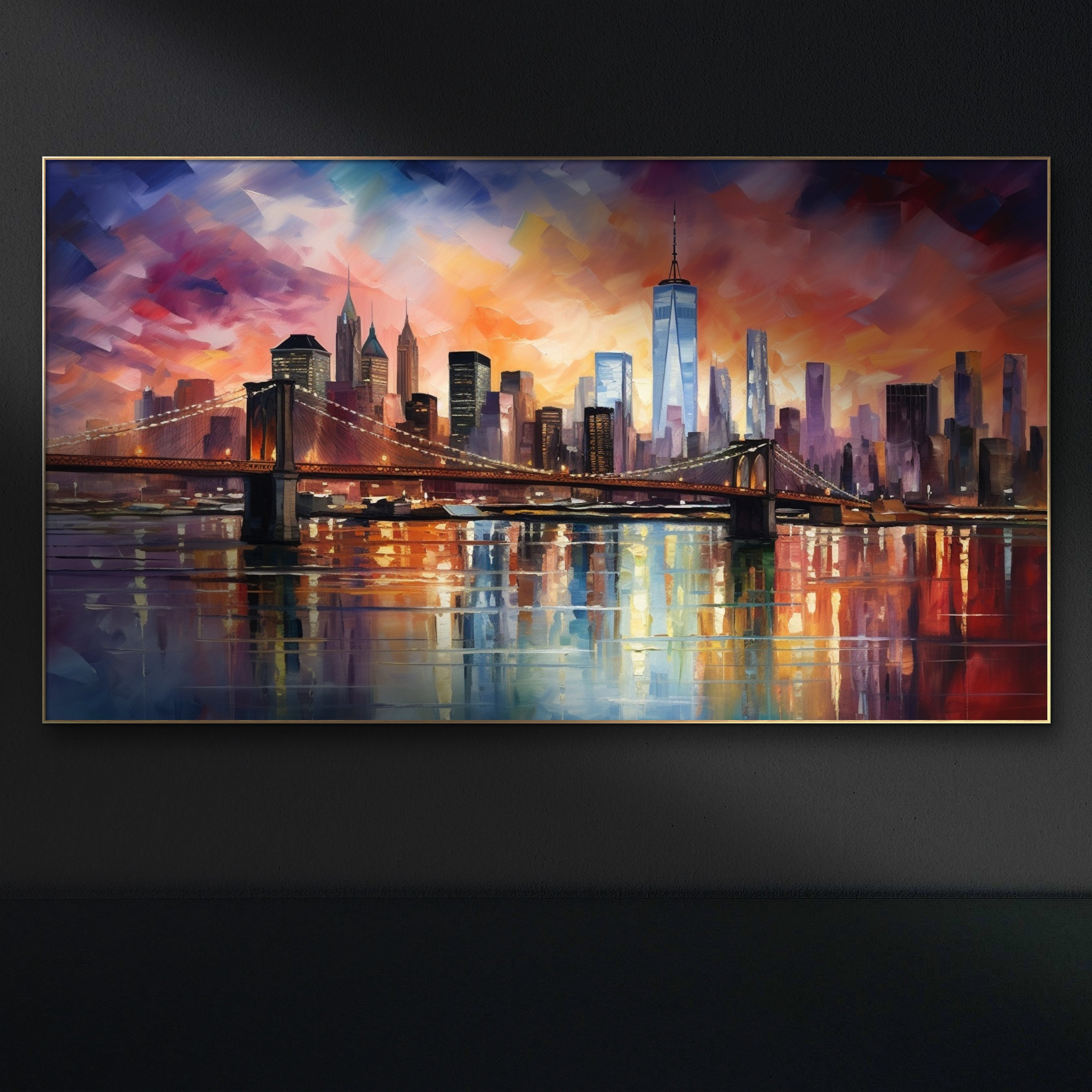 New York Painting Original City Skyline Street Lights Retro popular Wall Art with Cars Urban Landscape by SayItWithOriginalArt