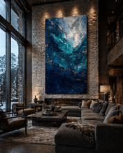 Luxurious living room with a large abstract painting on the wall