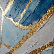 Abstract art with blue, gold, and gray colors