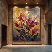 Colorful abstract floral painting in a modern interior setting