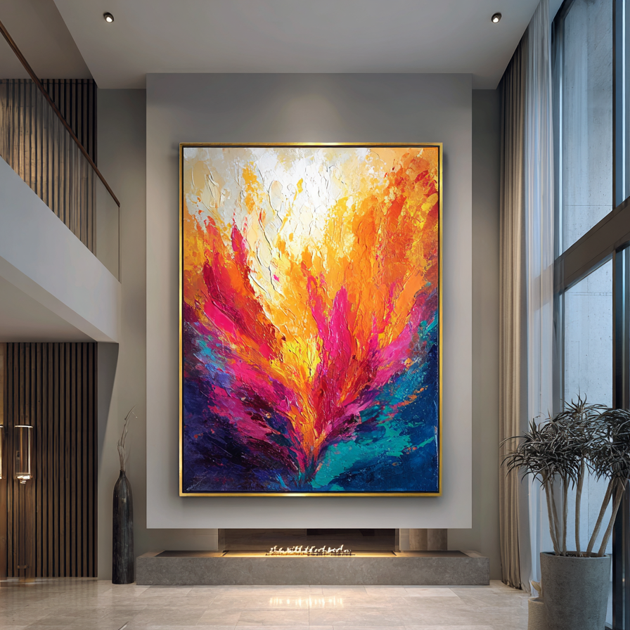 Modern interior with a large abstract painting on the wall