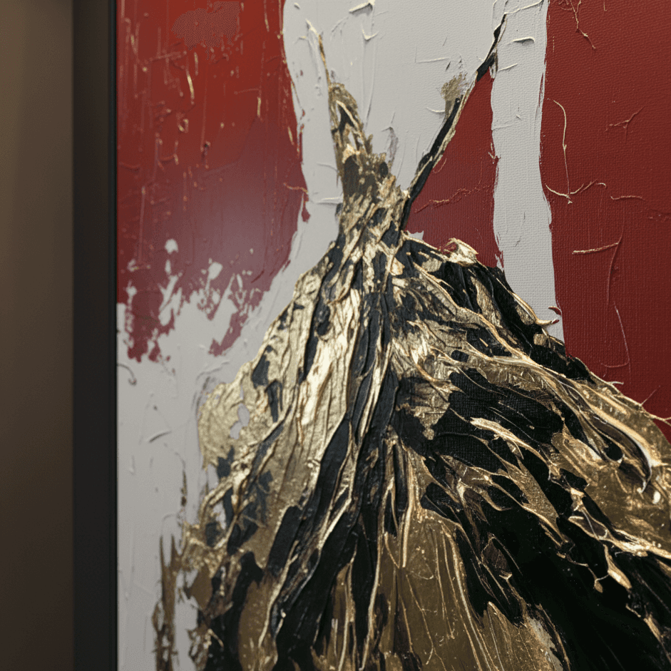 Woman in Gold Dress Art - Red Canvas Wall Art
