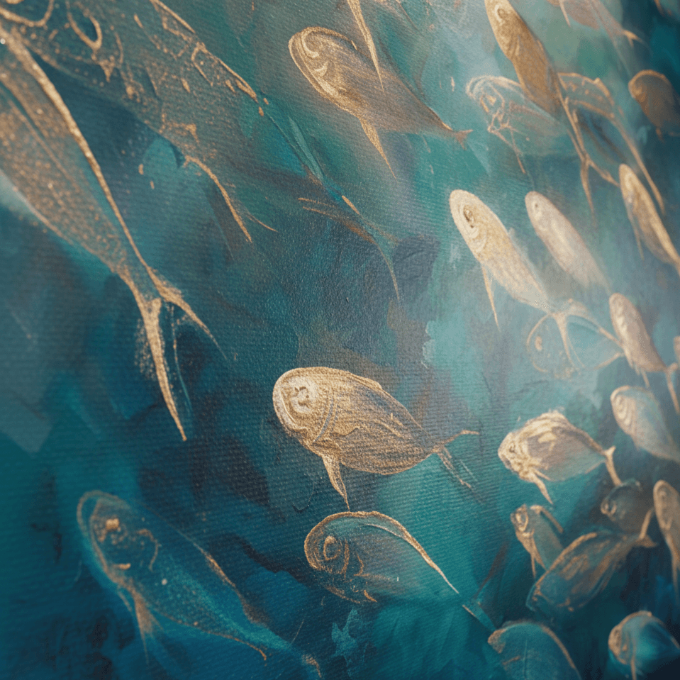 Pattern of fish on a textured fabric background