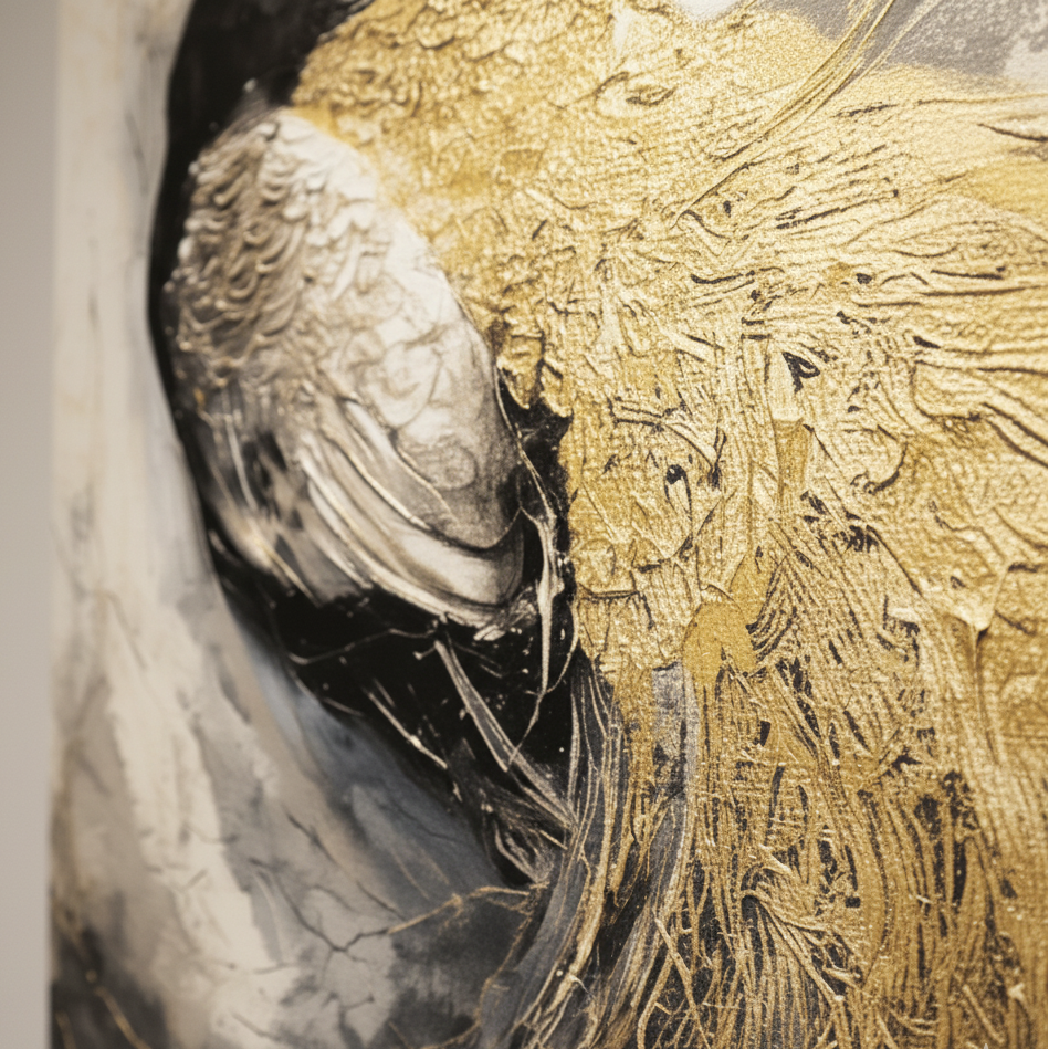 Close-up of a textured surface with gold and black patterns