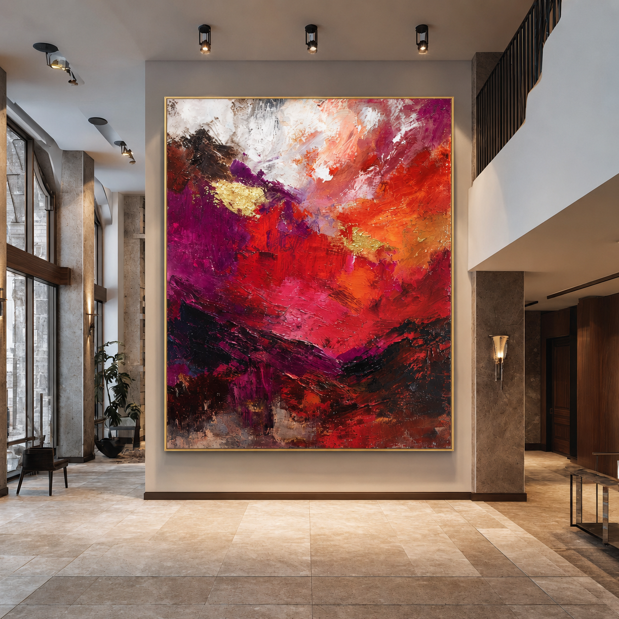 Modern interior with a large abstract painting on the wall