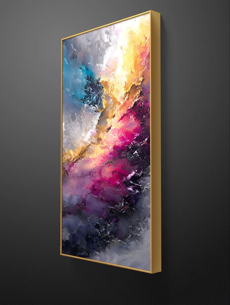 XL Vertical Abstract Wall Art ― Gold, Magenta & Teal Impasto
