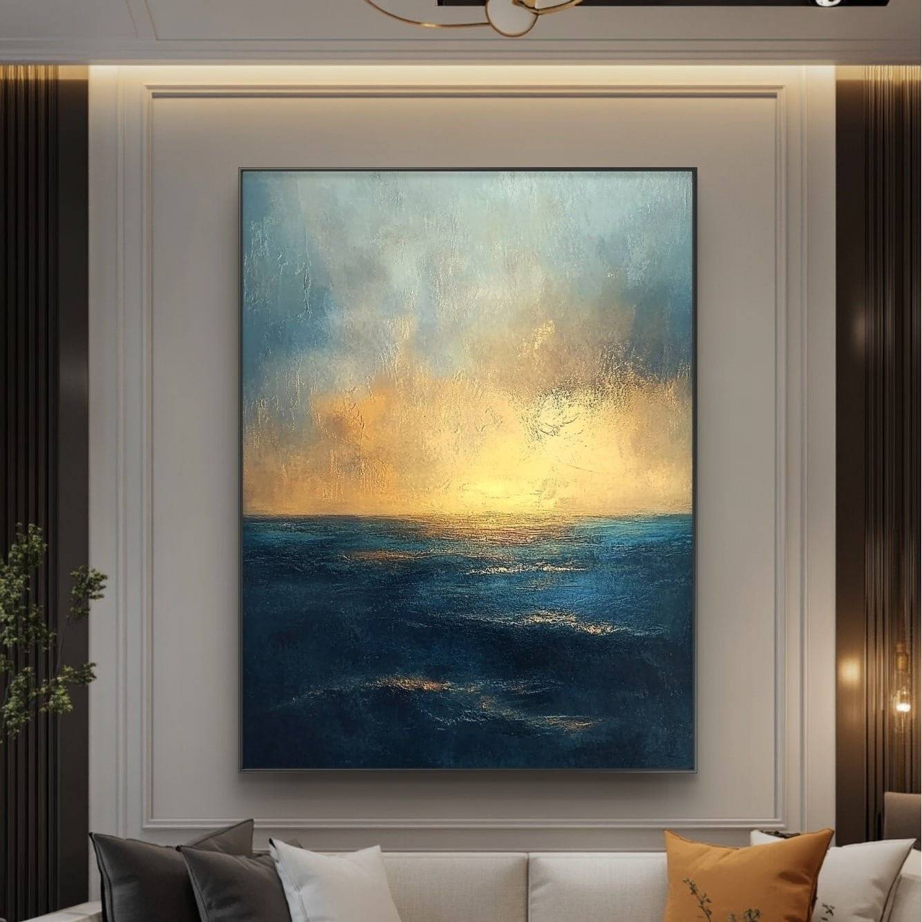 ocean oil painting in living room