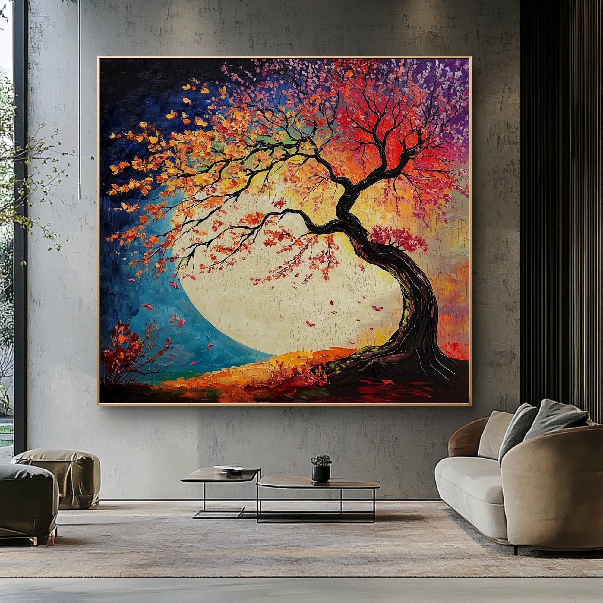 Zen-Inspired Tree of Life - Japanese-Style Abstract Oil Painting