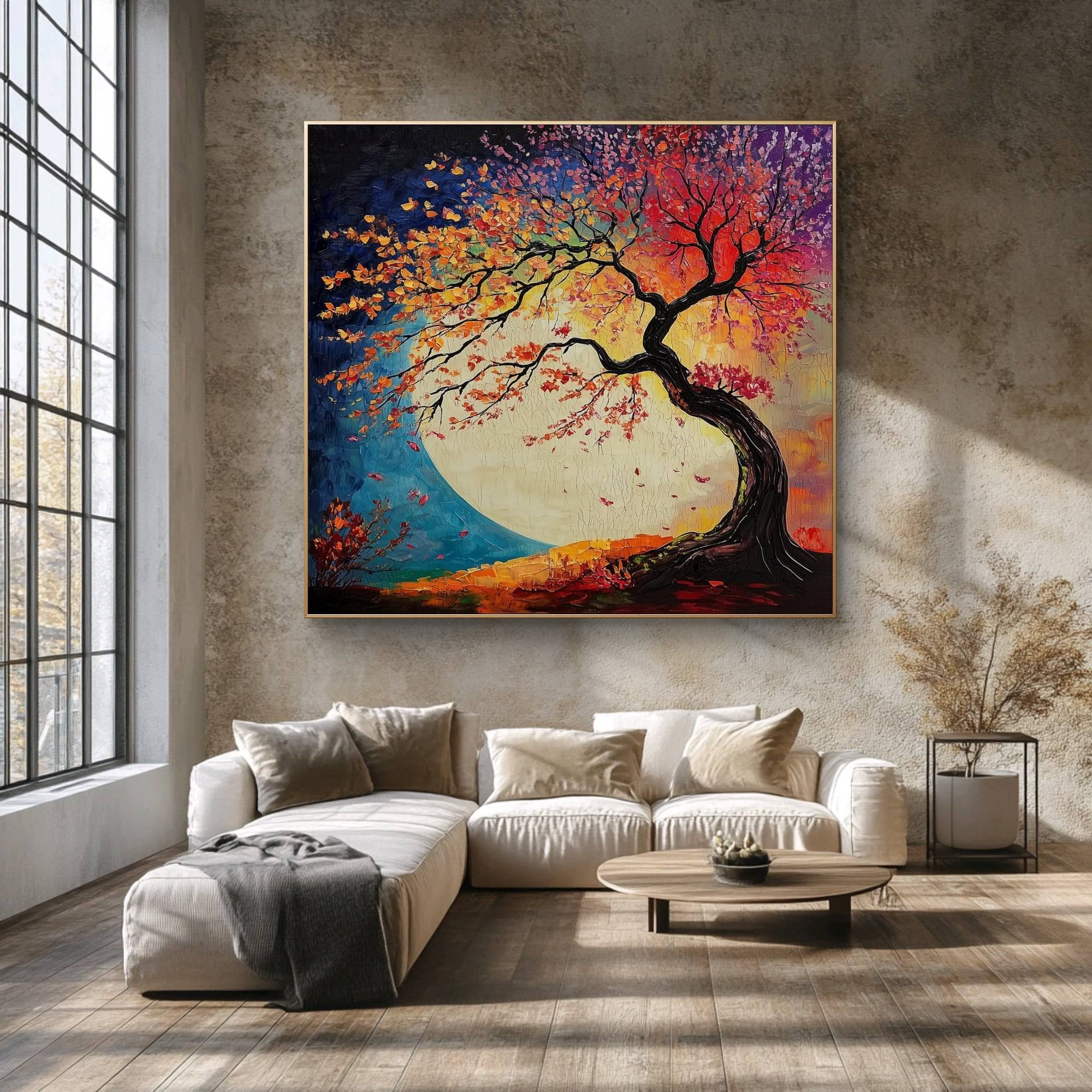 Zen-Inspired Tree of Life - Japanese-Style Abstract Oil Painting