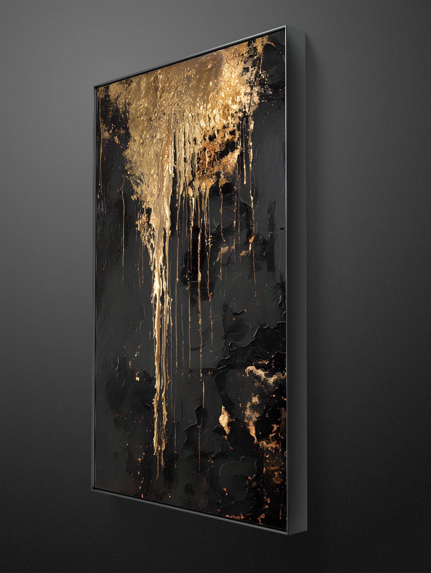 真作　原画　オリジナル　油絵風　モダンデジタルアート ブラックゴールド Gold Black Abstract Art - Luxury Textured Canvas Wall Art