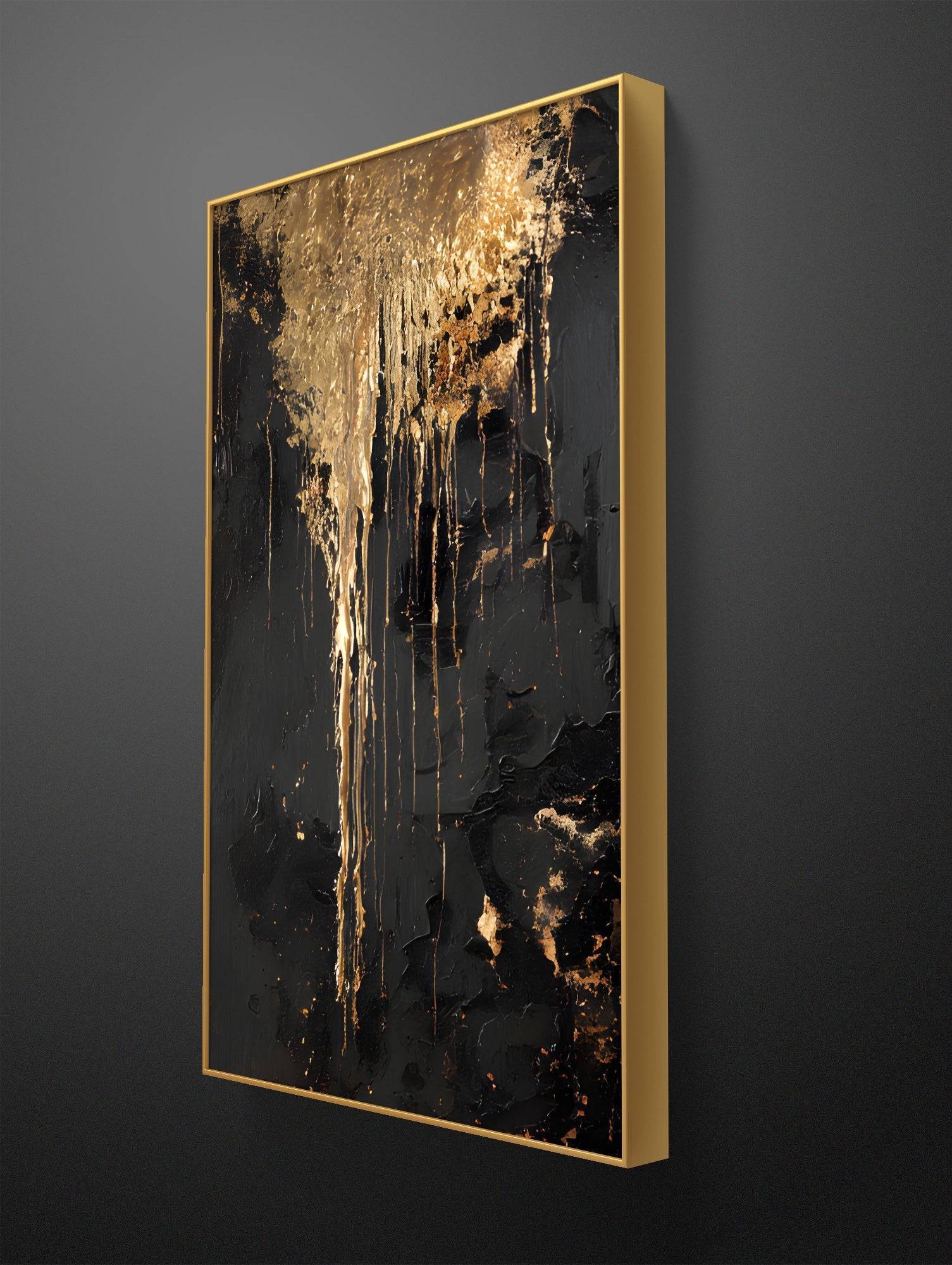 Gold Black Abstract Art - Luxury Textured Canvas Wall Art