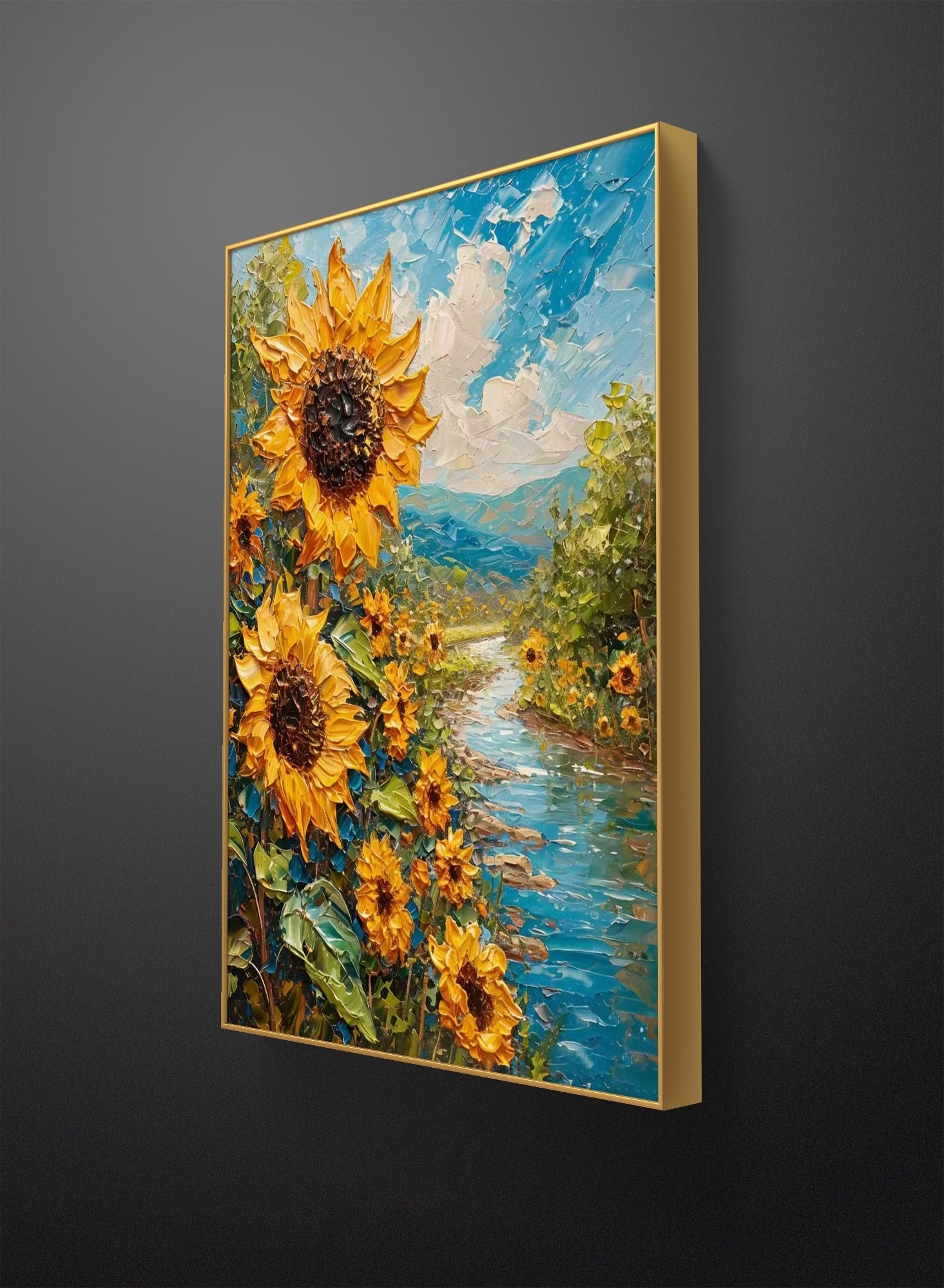 Vibrant Sunflowers by the Stream Oil Painting – Radikal Homes