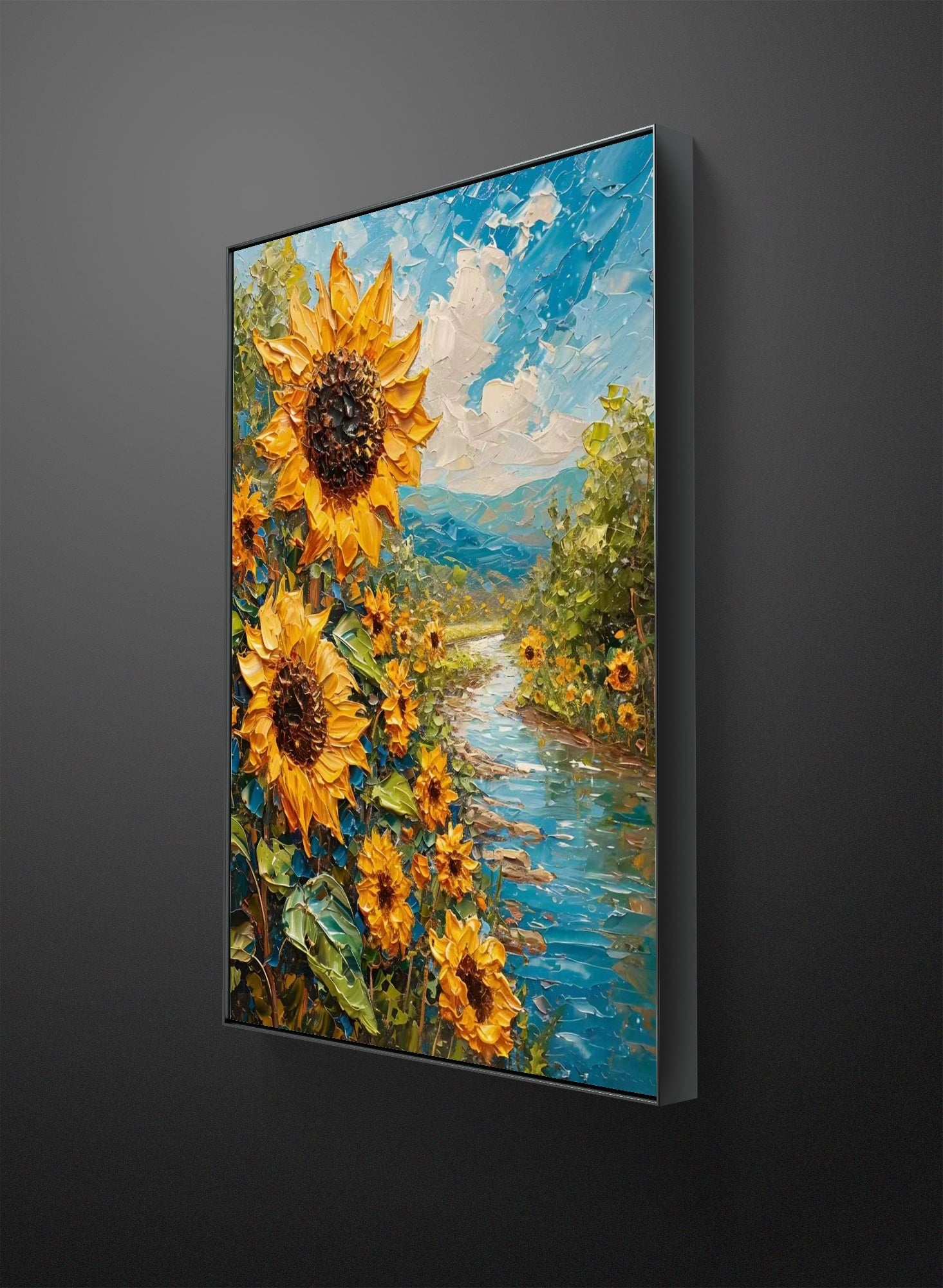 Vibrant Sunflowers by the Stream Oil Painting – Radikal Homes