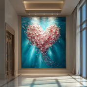 Heart-shaped artwork on a wall in a modern interior setting