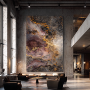 Modern interior with abstract wall art and furniture