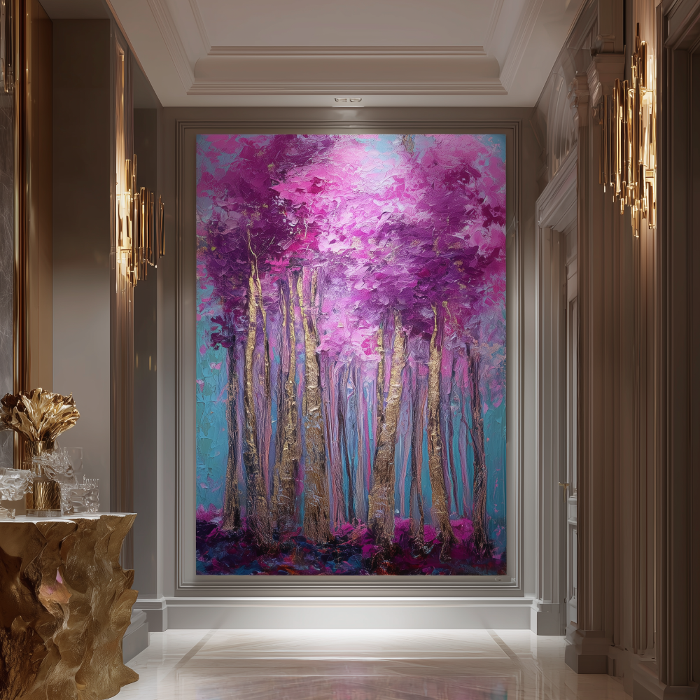 Colorful abstract painting in a modern interior setting